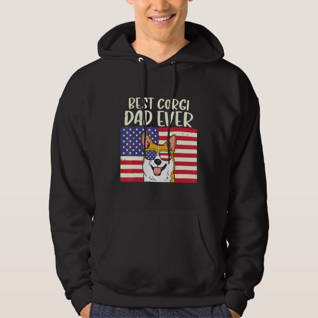 Mens Best Welsh Corgi Dad Ever Us Flag Patriotic P Hoodie (Front)