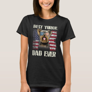Mens Best Yorkie Sunglasses Dad Ever American Flag T-Shirt