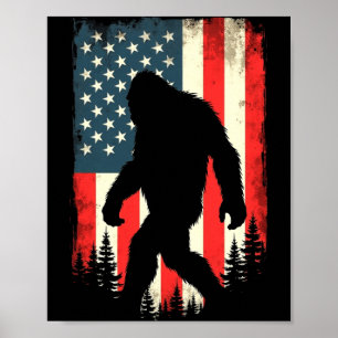 Mens bigfoot usa flag patriotic fourth of july poster