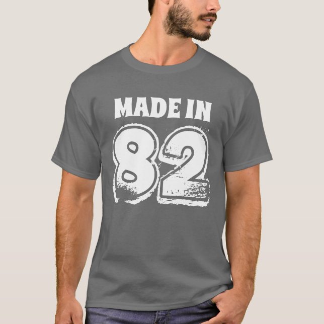 Mens Birthday Made in 82 Typography Grey T-Shirt (Front)