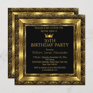 Mens Birthday Party Photo Crown Gold Art Deco Invitation