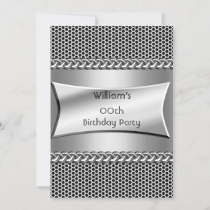 Mens Birthday Party Silver Metal Look Chrome Invitation