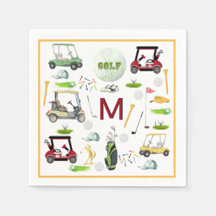 Men's Birthday Retirement Golf Theme Monogram Napkin