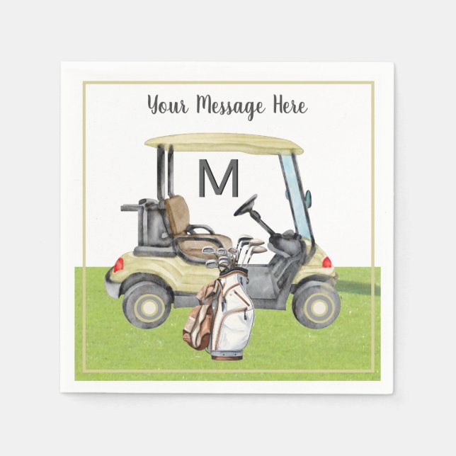 Men's Birthday Retirement Golf Theme Monogram Napkin (Front)