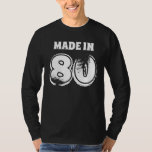 Mens Birthday Year Made in 80 Retro Text T-Shirt<br><div class="desc">Get ready to celebrate your birthday with your friends and family. This “MADE IN 80” birthday t-shirt features trendy distressed typography. This shirt makes the perfect gift for your husband,  brother,  cousin,  boyfriend,  or other special someone in your life. Get this shirt for yourself as a birthday present.</div>