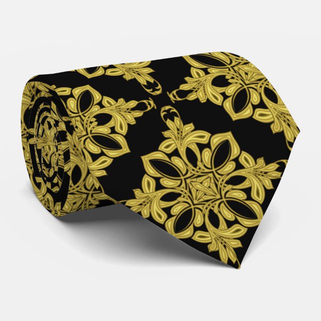Men's Black and Faux Gold Pattern Tie (Rolled)