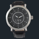 Men's Black and White Monogram Watch<br><div class="desc">Elegant and classy, clean and simple customised monogrammed watches for the special man on your gift list. Classic easy to read white numbers with hash marks on black face. Bold and sophisticated for traditional style gentlemen -- click Customise It to change the font sizes, style or colours. Novelty monogram watches...</div>