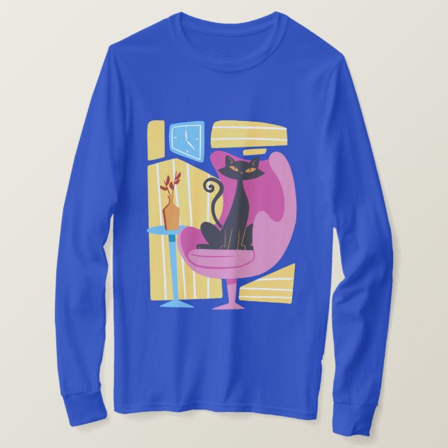 Men's Black Cat Abstract Long Sleeve  T-Shirt (Design Front)