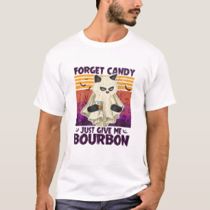 Mens Black Cat Forget Candy Just Give Me Bourbon H T-Shirt