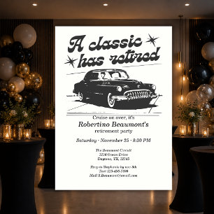 Men's Black Classic Car Cruising Retirement Party Invitation
