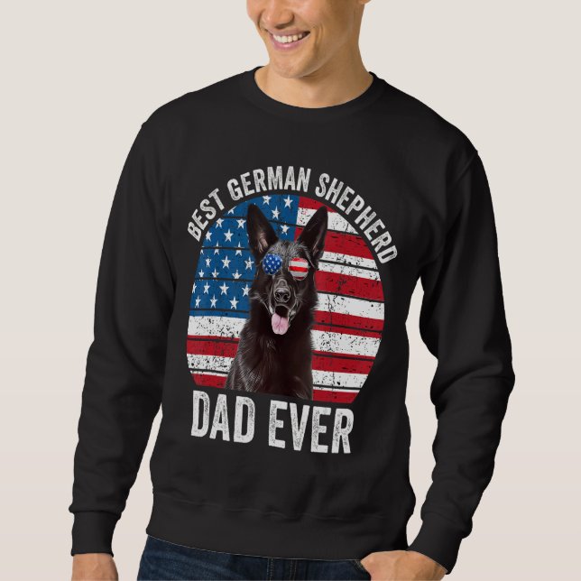 Mens Black German Shepherd Dad American Flag Gsd D Sweatshirt (Front)