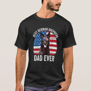 Mens Black German Shepherd Dad American Flag Gsd D T-Shirt