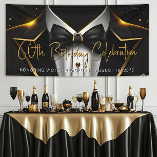 Mens Black Gold Birthday Party Banner