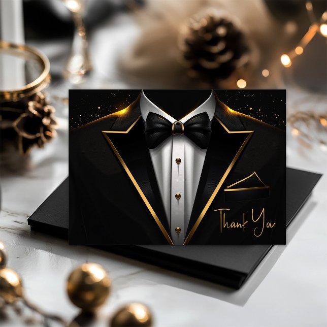 Mens Black Gold Birthday Party Thank You Card (Creator Uploaded)