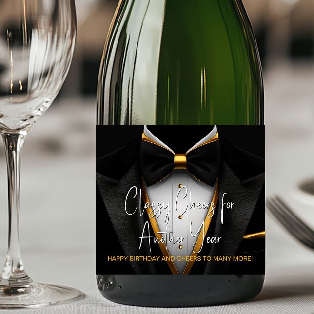 Mens Black Gold Tuxedo Champagne Label (Tuxedo champagne labels for any event. All text can be changed. Upload logo, photo, etc.)