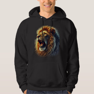 Men's Black Hoodie with Roaring Lion Design