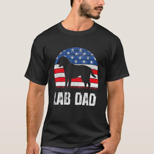 Mens Black Labrador Dad Usa American Flag Yellow L T-Shirt (Front)