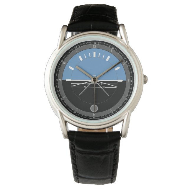 Men's Black Leather Watch Aviation (Front)