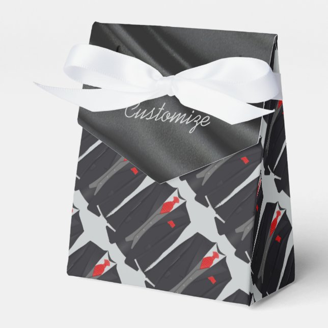 Men's Black Suit and Red Tie Favour Box (Front Side)