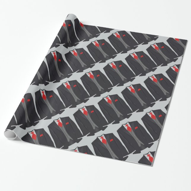 Men's Black Suit and Red Tie Wrapping Paper (Unrolled)
