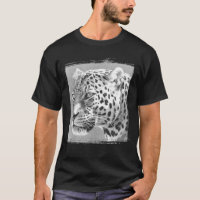 Mens Black T Shirt Leopard Head Modern Elegant