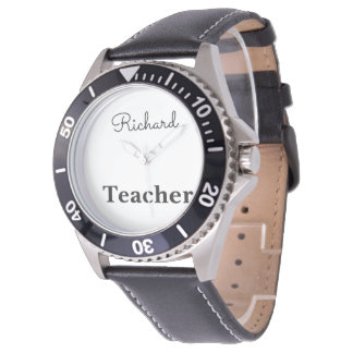 Mens Black Teacher Custom Name Watch