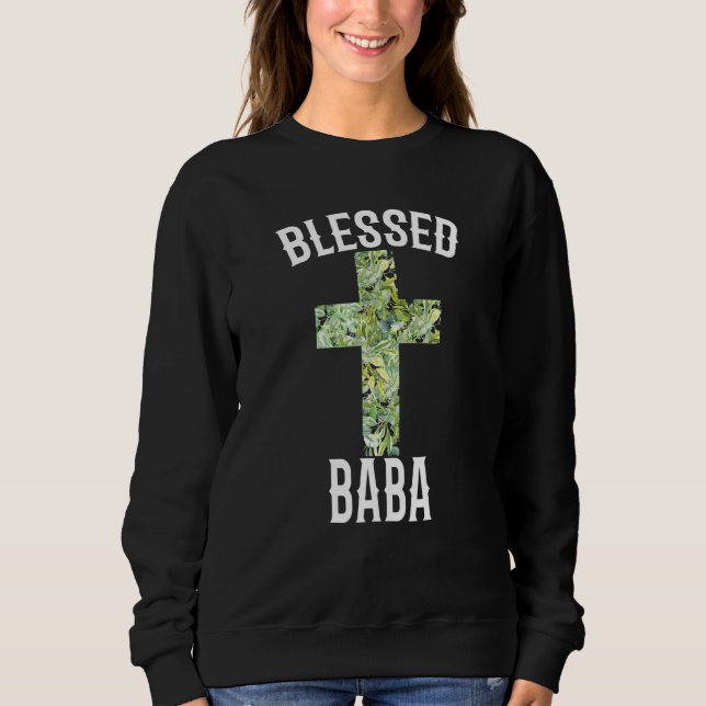 Mens Blessed Baba Dad Greek Baptism Greenery Cross Sweatshirt (Front)