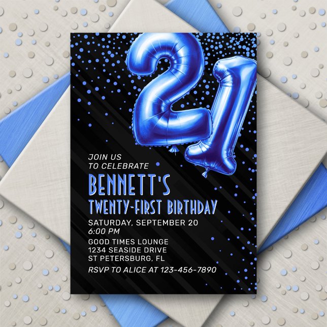 Mens Blue 21st Birthday Invitation (Creator Uploaded)