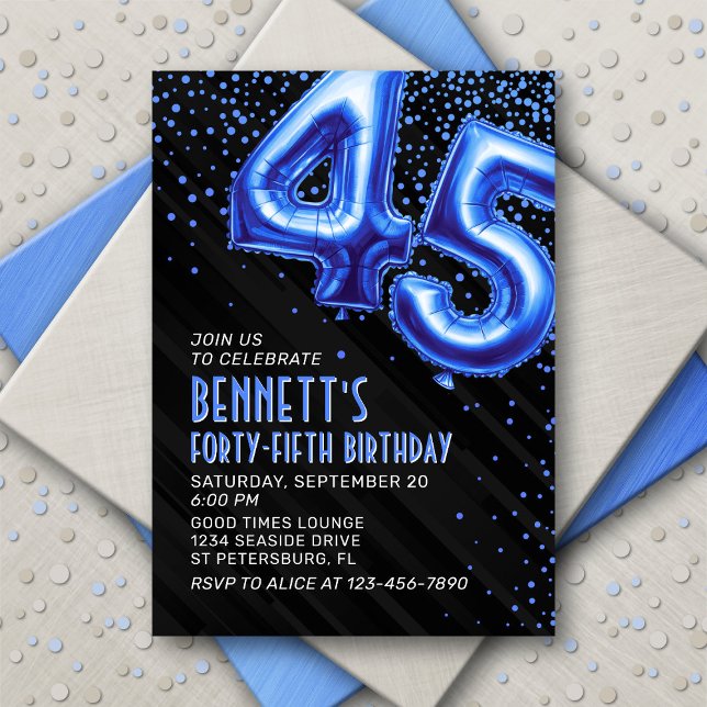 Mens Blue 45th Birthday Invitation (Creator Uploaded)