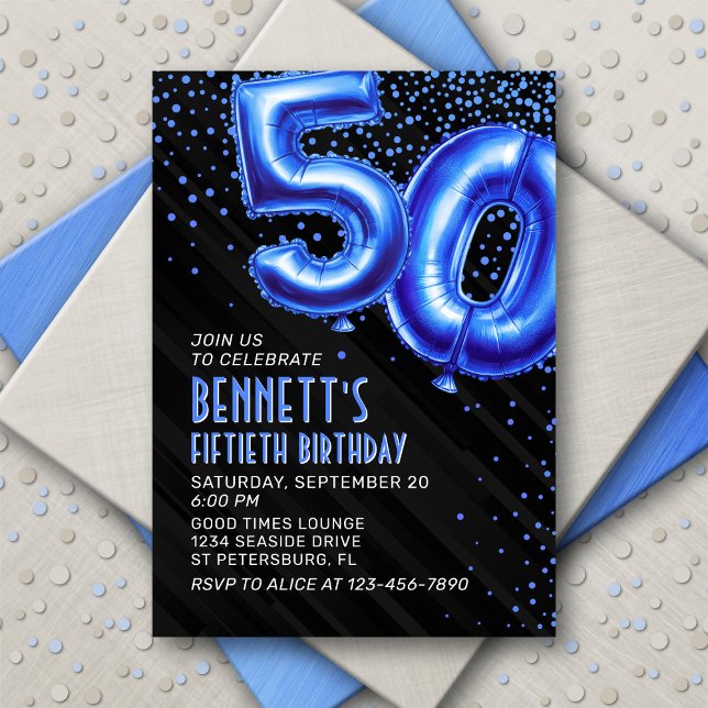 Mens Blue 50th Birthday Invitation (Creator Uploaded)