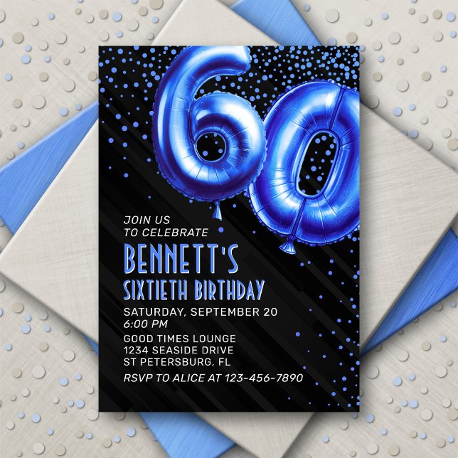Mens Blue 60th Birthday Invitation (Creator Uploaded)
