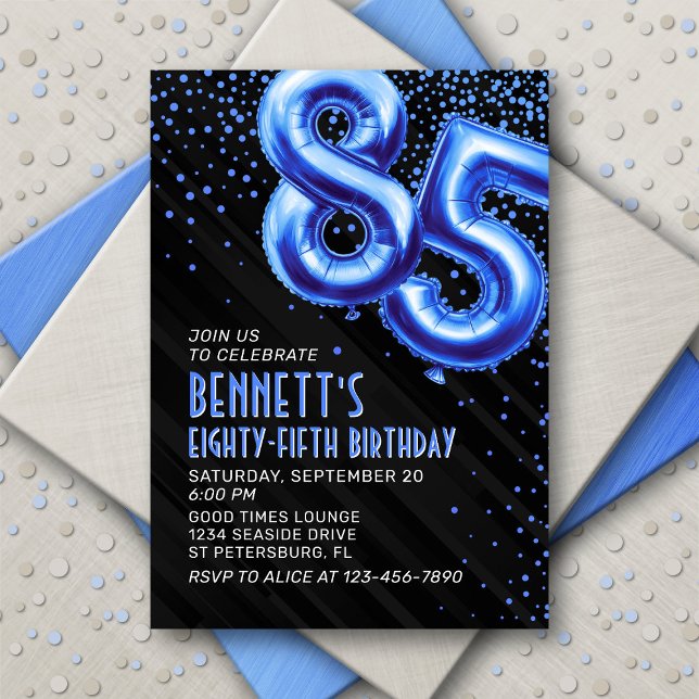 Mens Blue 85th Birthday Invitation (Creator Uploaded)