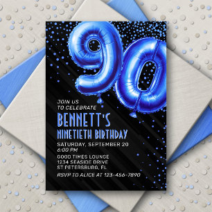 Mens Blue 90th Birthday Invitation