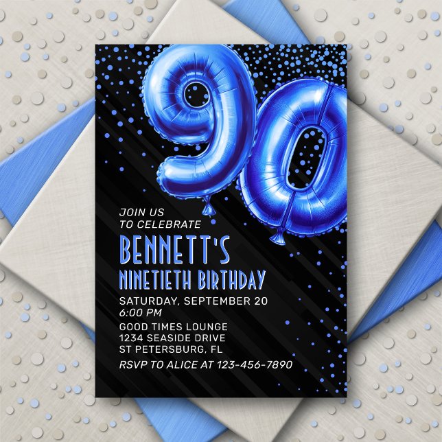 Mens Blue 90th Birthday Invitation (Creator Uploaded)