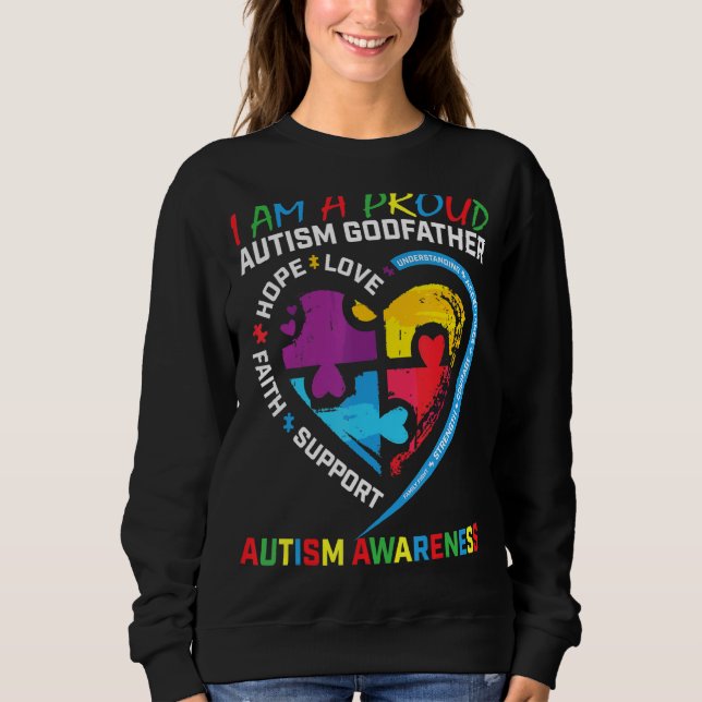 Mens Blue Proud Godfather Autism Awareness Puzzle  Sweatshirt (Front)