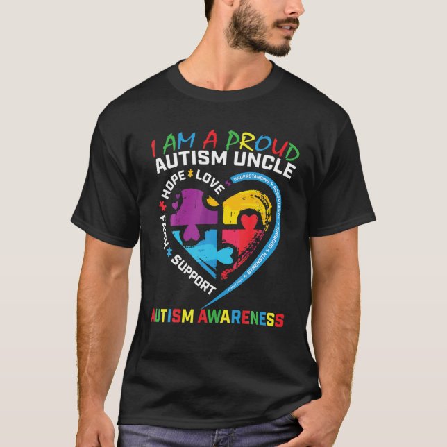 Mens Blue Proud Uncle Autism Awareness Puzzle Piec T-Shirt (Front)