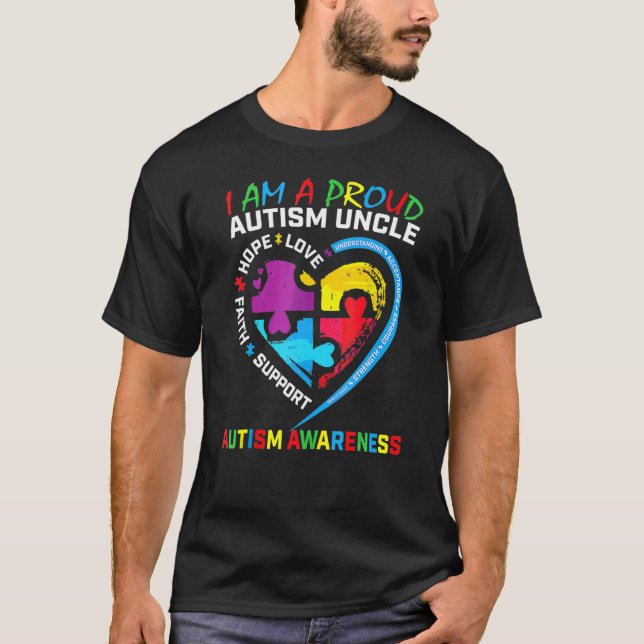 Mens Blue Proud Uncle Autism Awareness Puzzle Piec T-Shirt (Front)