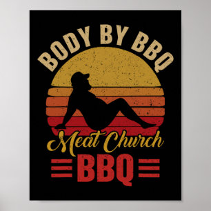 Mens Body By Bbq Vintage Meat Church Grilling Barb Poster