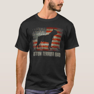 Mens Boston Terrier Dad Vintage American Flag Fath T-Shirt