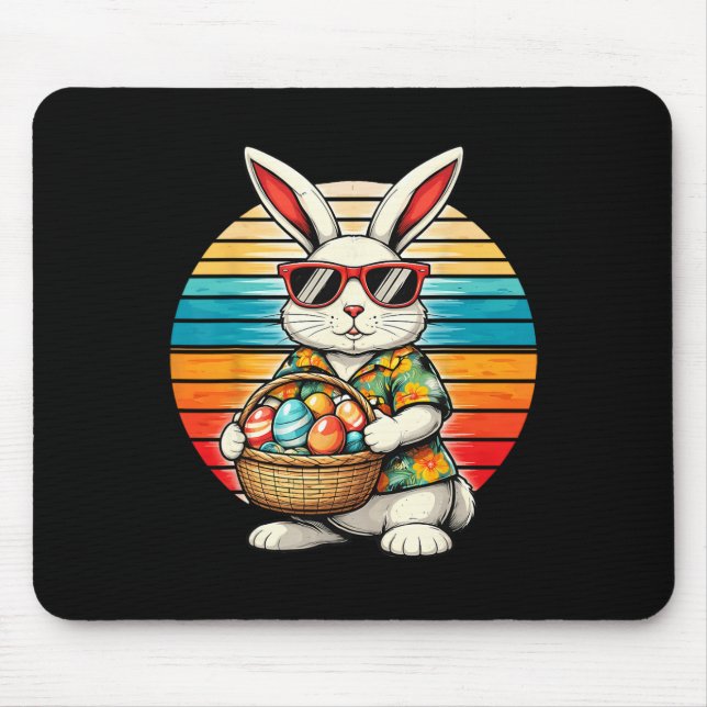 Mens Boys Easter Retro Bunny Egg Funny Easter Men  Mouse Pad (Front)