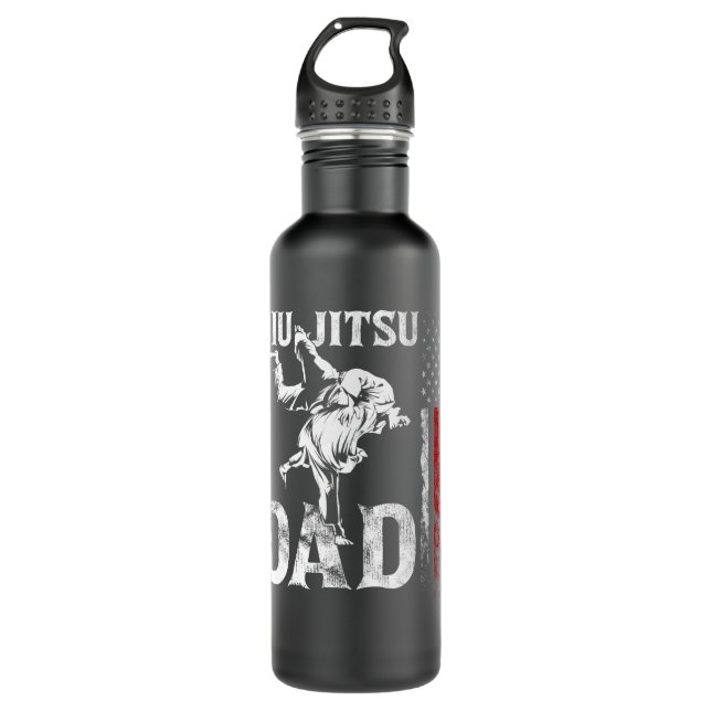 Mens Brazilian Jiu Jitsu American Flag Fathers Day 710 Ml Water Bottle (Front)