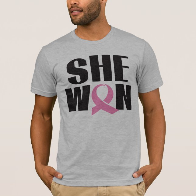 Men's Breast Cancer T-shirt SHE WON pink ribbon (Front)