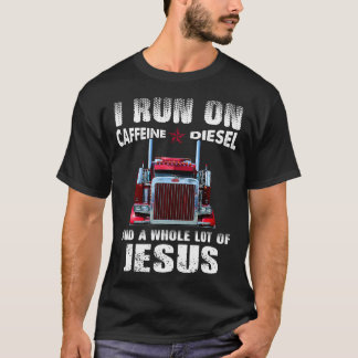 Mens Caffeine Diesel Jesus Christian Trucker Gifts T-Shirt