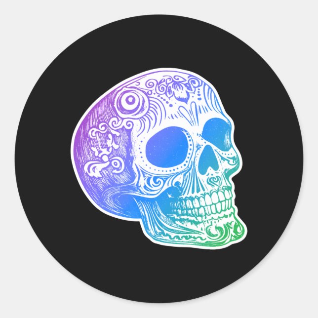 Mens Calaca Gradient Sugar Skull Design Classic Round Sticker (Front)