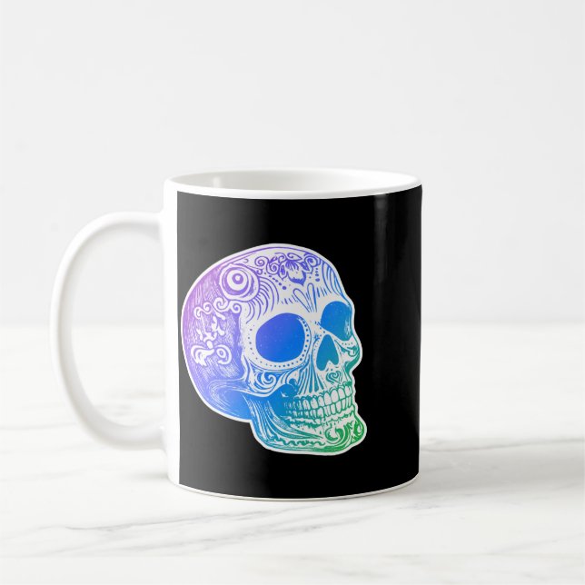 Mens Calaca Gradient Sugar Skull Design Coffee Mug (Left)