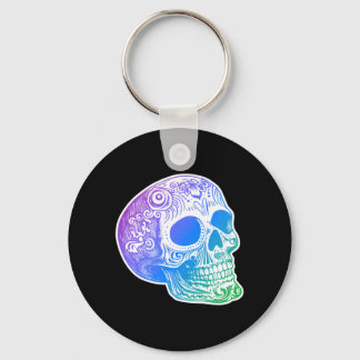 Mens Calaca Gradient Sugar Skull Design Key Ring