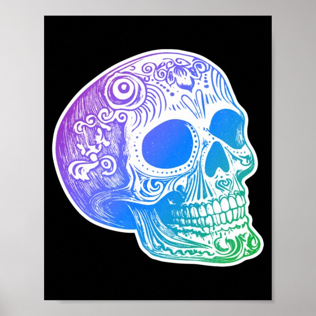 Mens Calaca Gradient Sugar Skull Design Poster (Front)
