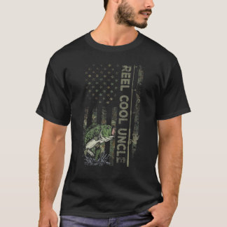 Mens Camouflage American Flag Reel Cool Uncle Fish T-Shirt