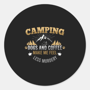 Mens camping with dog and coffee is therapy camper classic round sticker