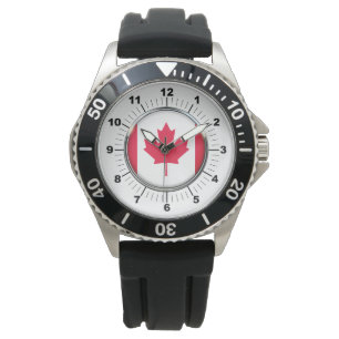 Men's Canada Flag Crown Black Rubber Strap Watch